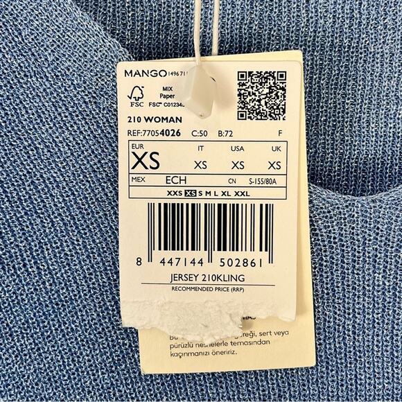 Mango Women's Size XS Long Sleeve Sweater V-Neck Blue Sparkly NWT Party Glam - Picture 4 of 8